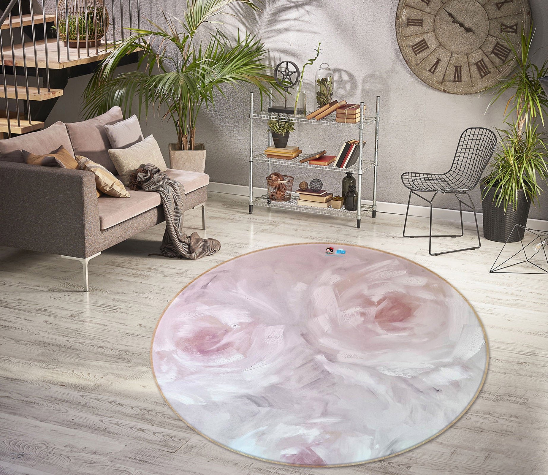 3D Light Pink Flowers 3908 Skromova Marina Rug Round Non Slip Rug Mat