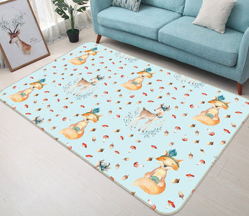 3D Mushroom Fox 021 Uta Naumann Rug Non Slip Rug Mat