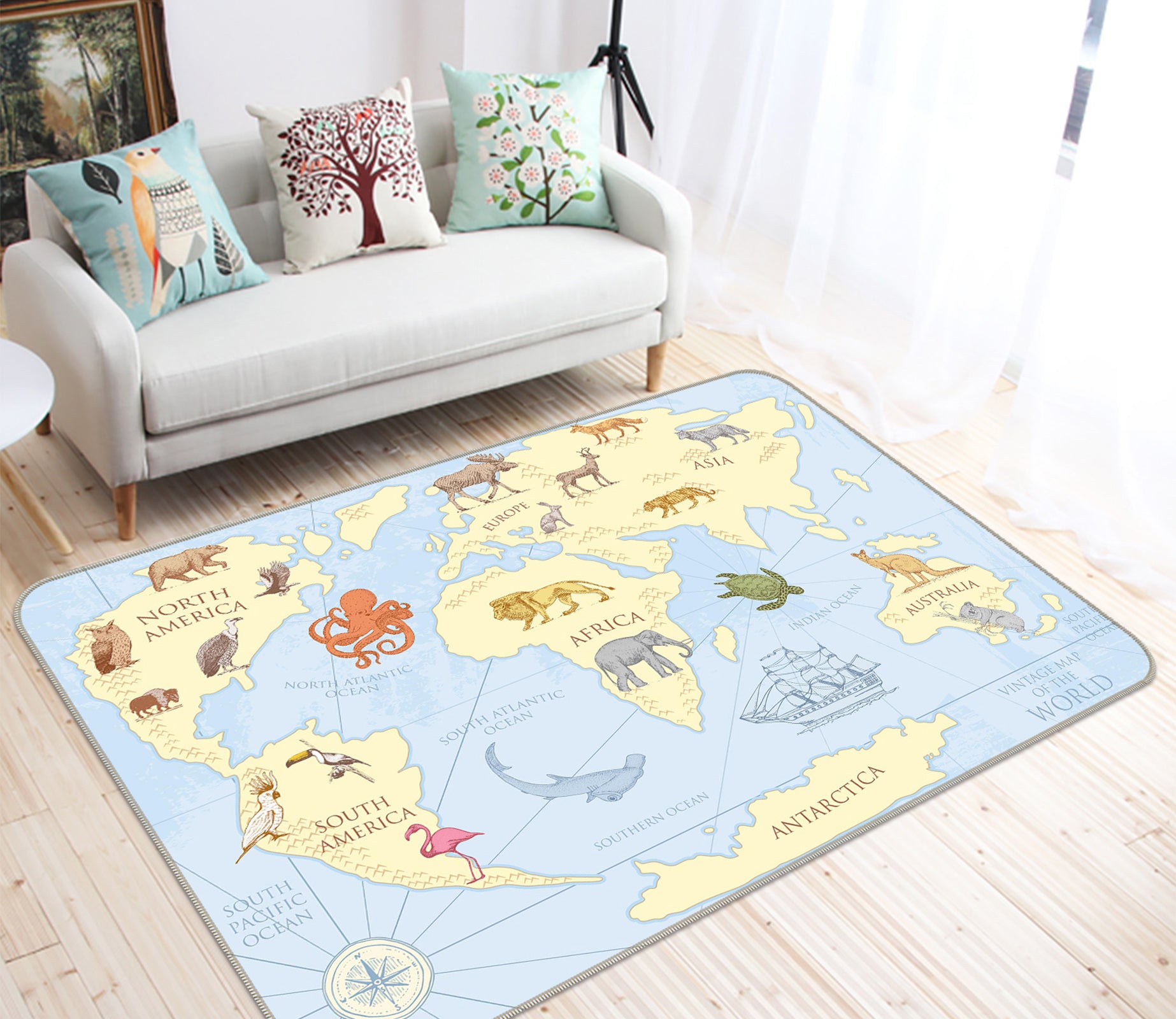 3D Yellow Land 292 World Map Non Slip Rug Mat