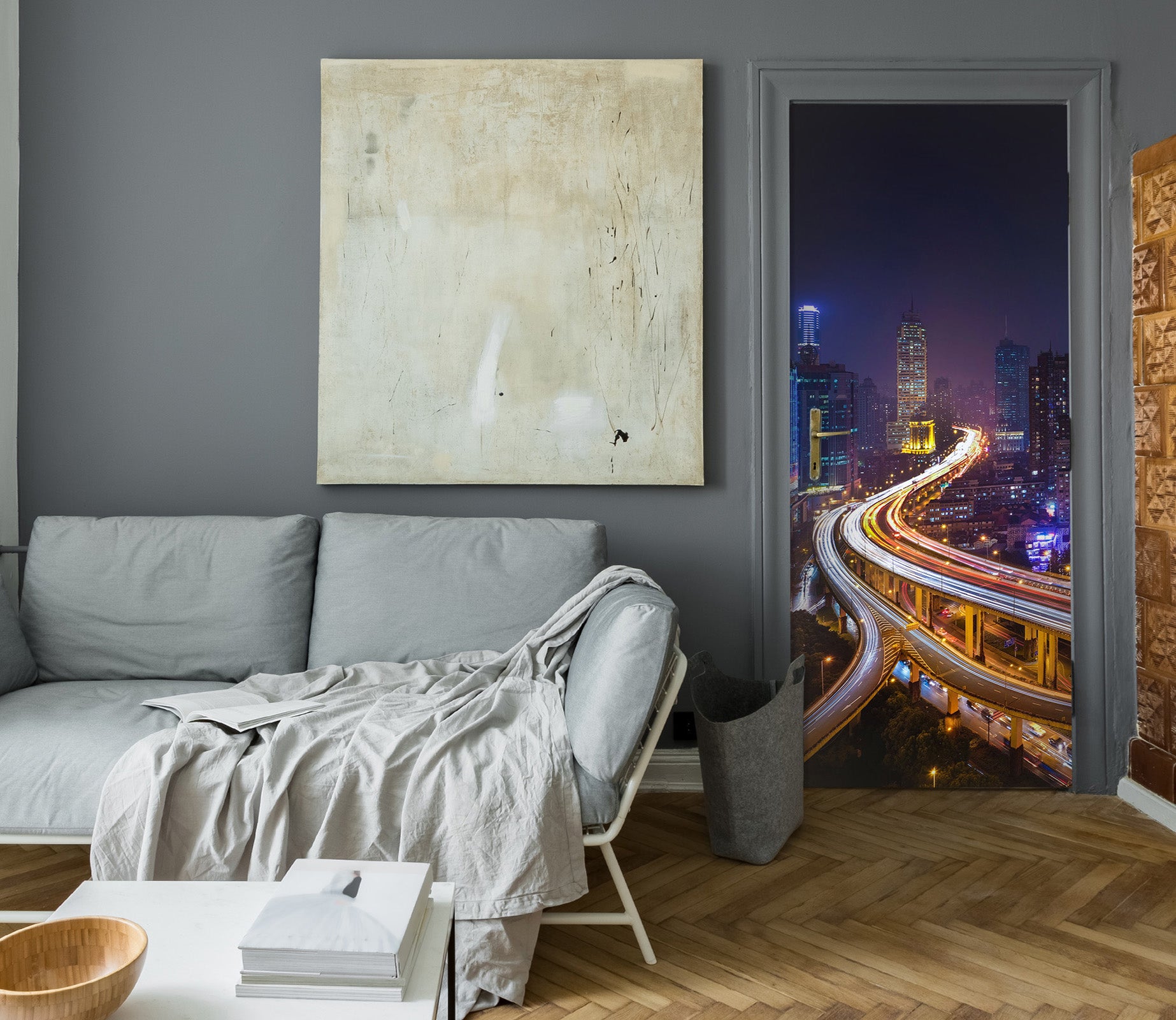 3D Night City Highway Lights 119101 Marco Carmassi Door Mural