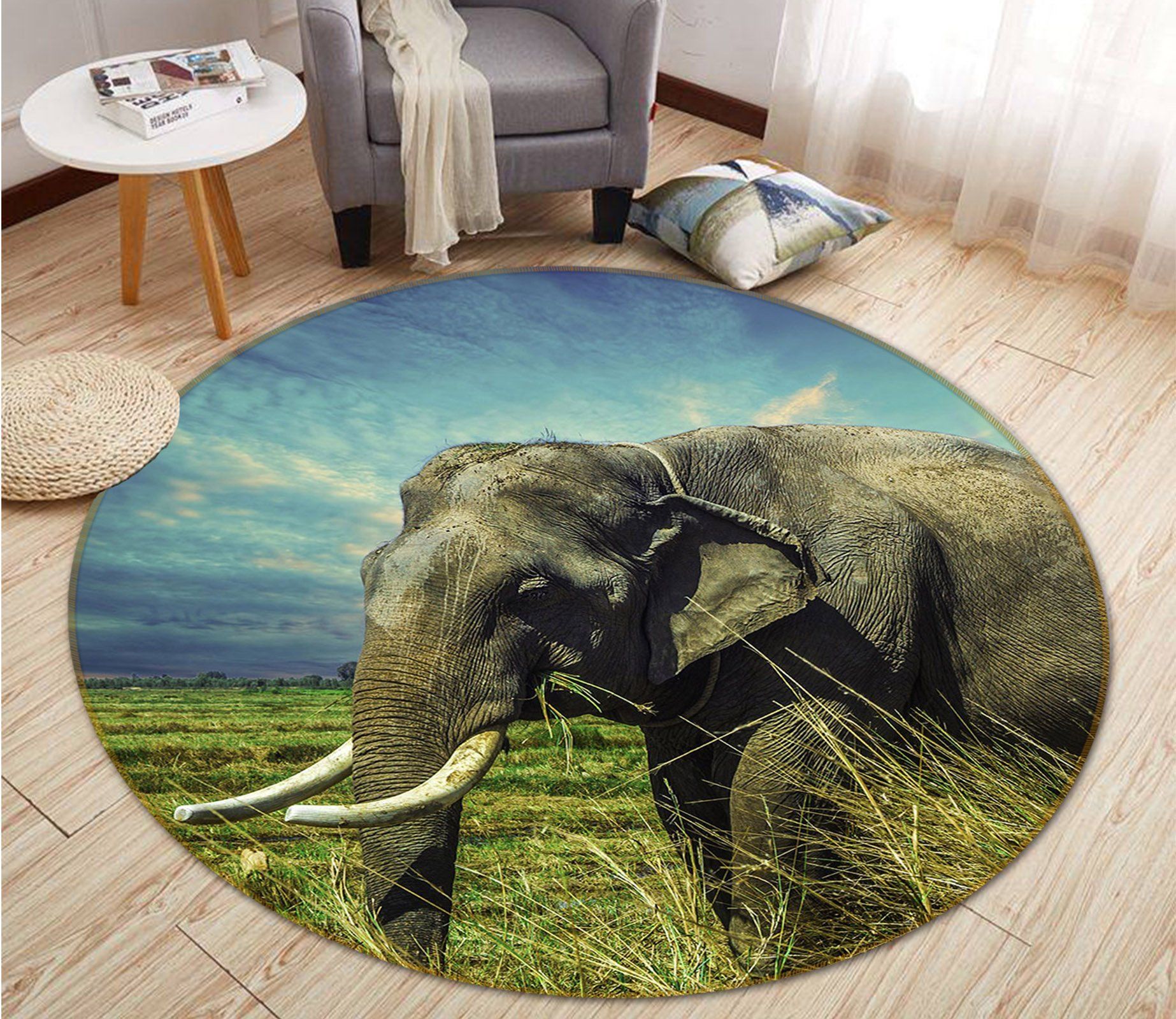 3D Prairie Elephant 036 Animal Round Non Slip Rug Mat Mat AJ Creativity Home 