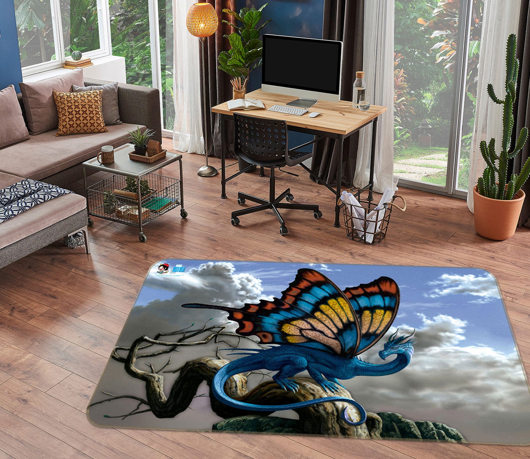 3D Butterfly Dragon 5177 Ciruelo Rug Non Slip Rug Mat