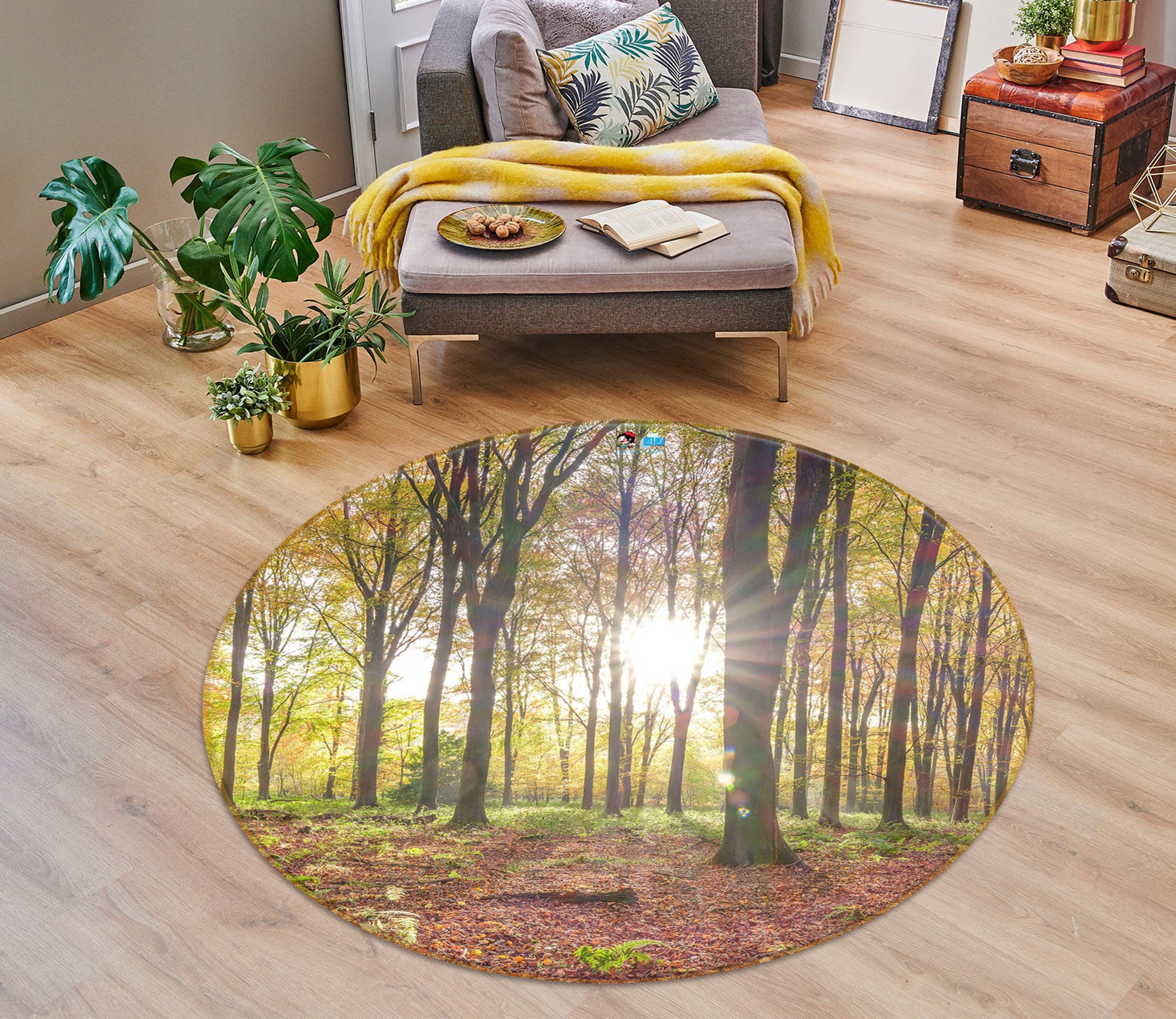 3D Sun Forest 7605 Assaf Frank Rug Round Non Slip Rug Mat