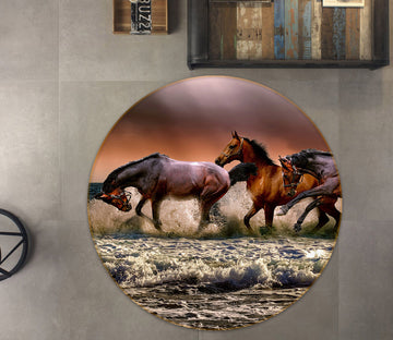 3D Running Horse 81269 Animal Round Non Slip Rug Mat