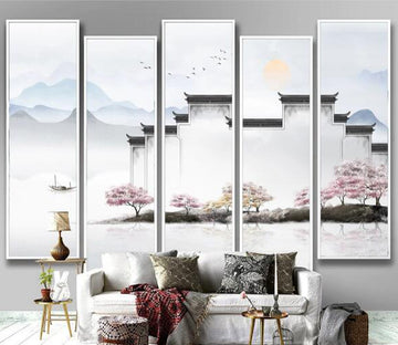 3D Peach Blossom House WC1915 Wall Murals