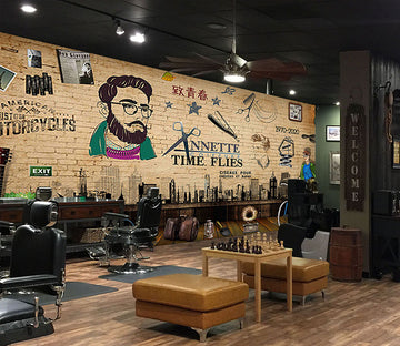 3D Happy Haircut 1466 Barber Shop Wall Murals