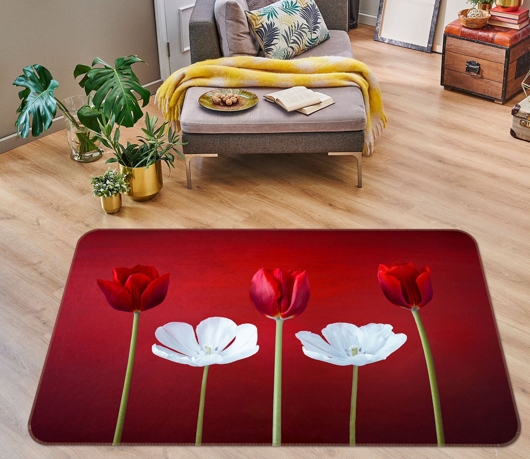 3D Red Flowers 83220 Assaf Frank Rug Non Slip Rug Mat