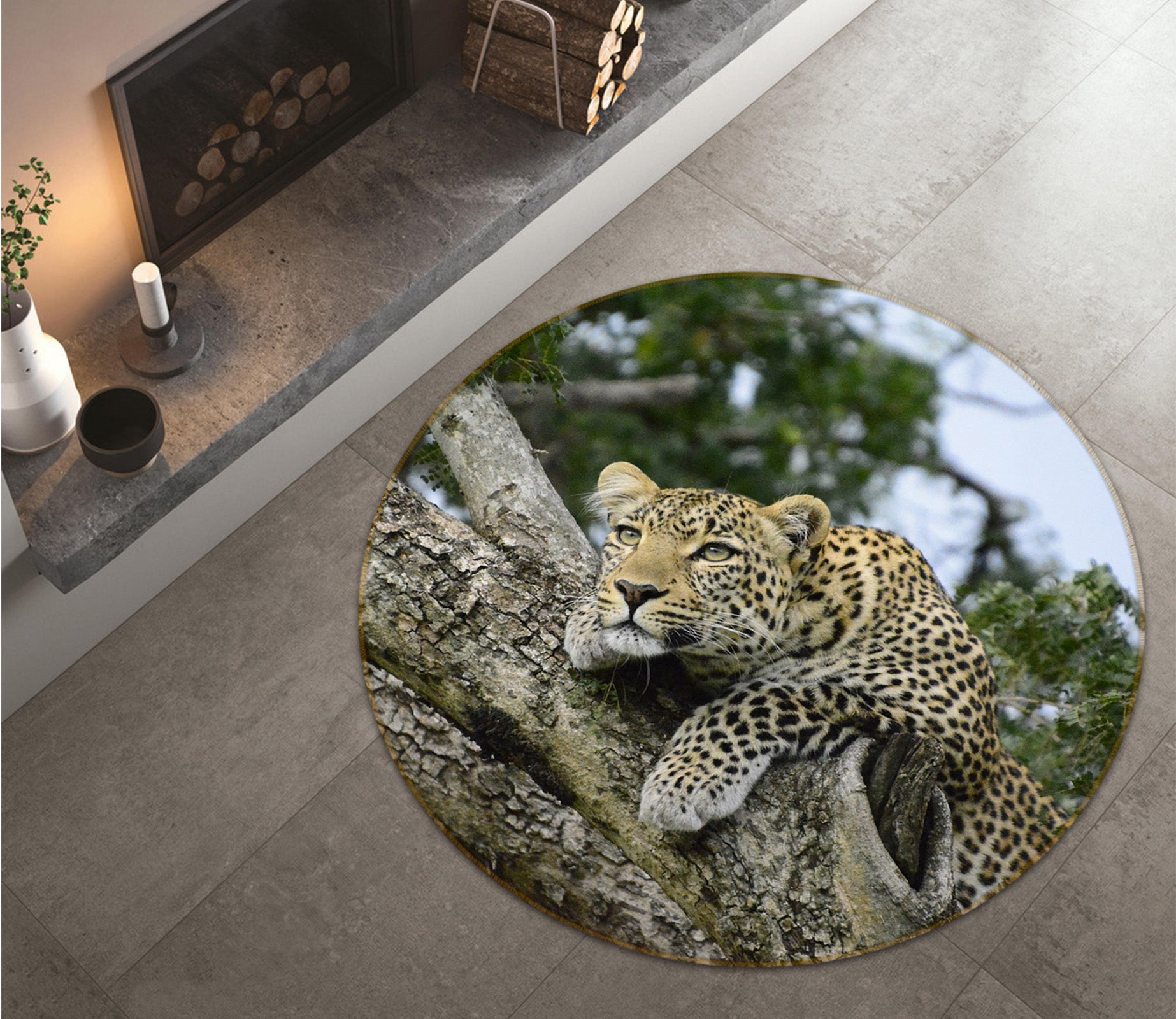 3D Trunk Leopard 82245 Animal Round Non Slip Rug Mat