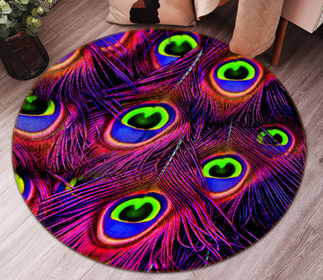 3D Color Peacock Feather 82025 Animal Round Non Slip Rug Mat