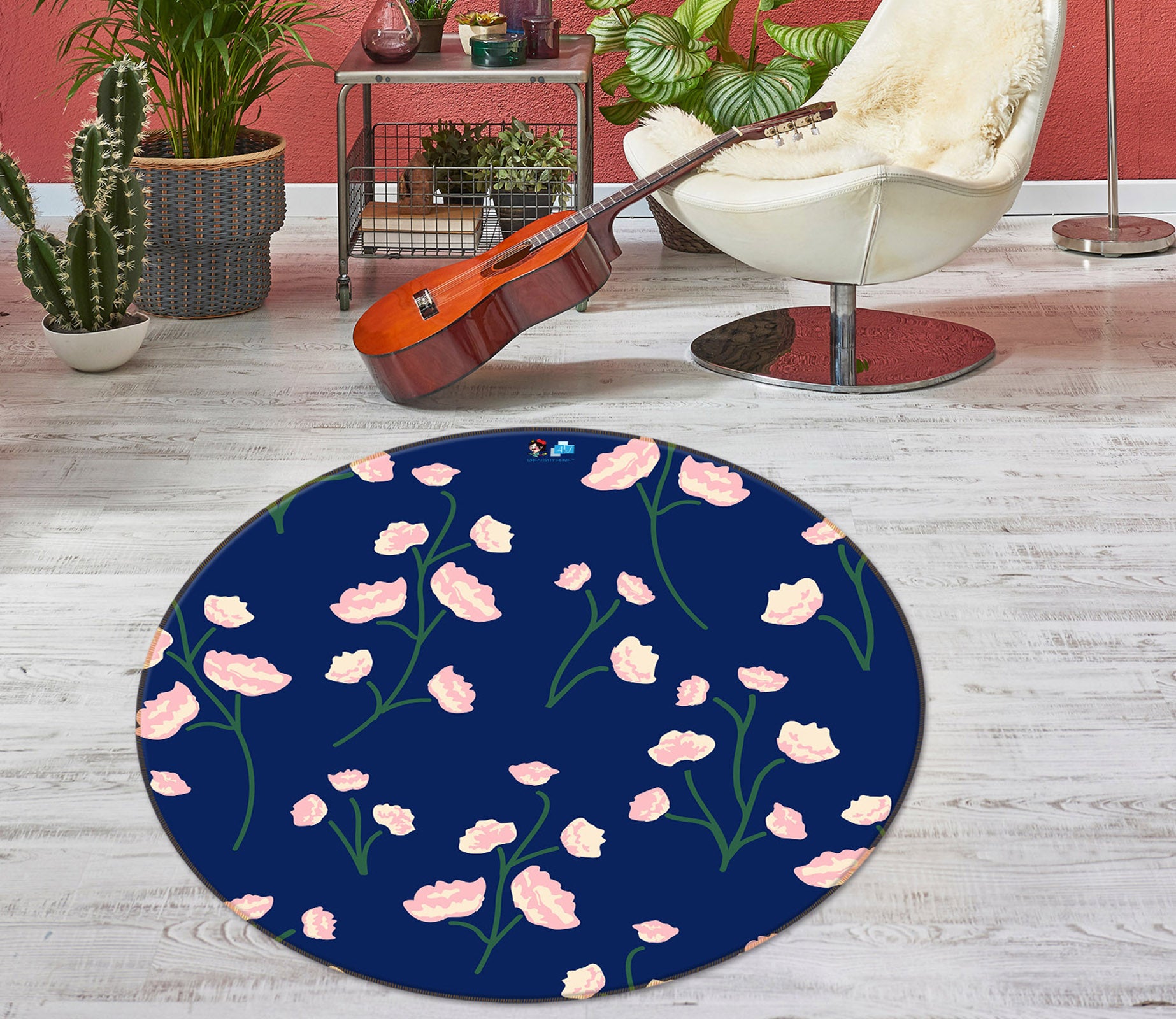 3D Pink Flowers Branch 10520 Kashmira Jayaprakash Rug Round Non Slip Rug Mat