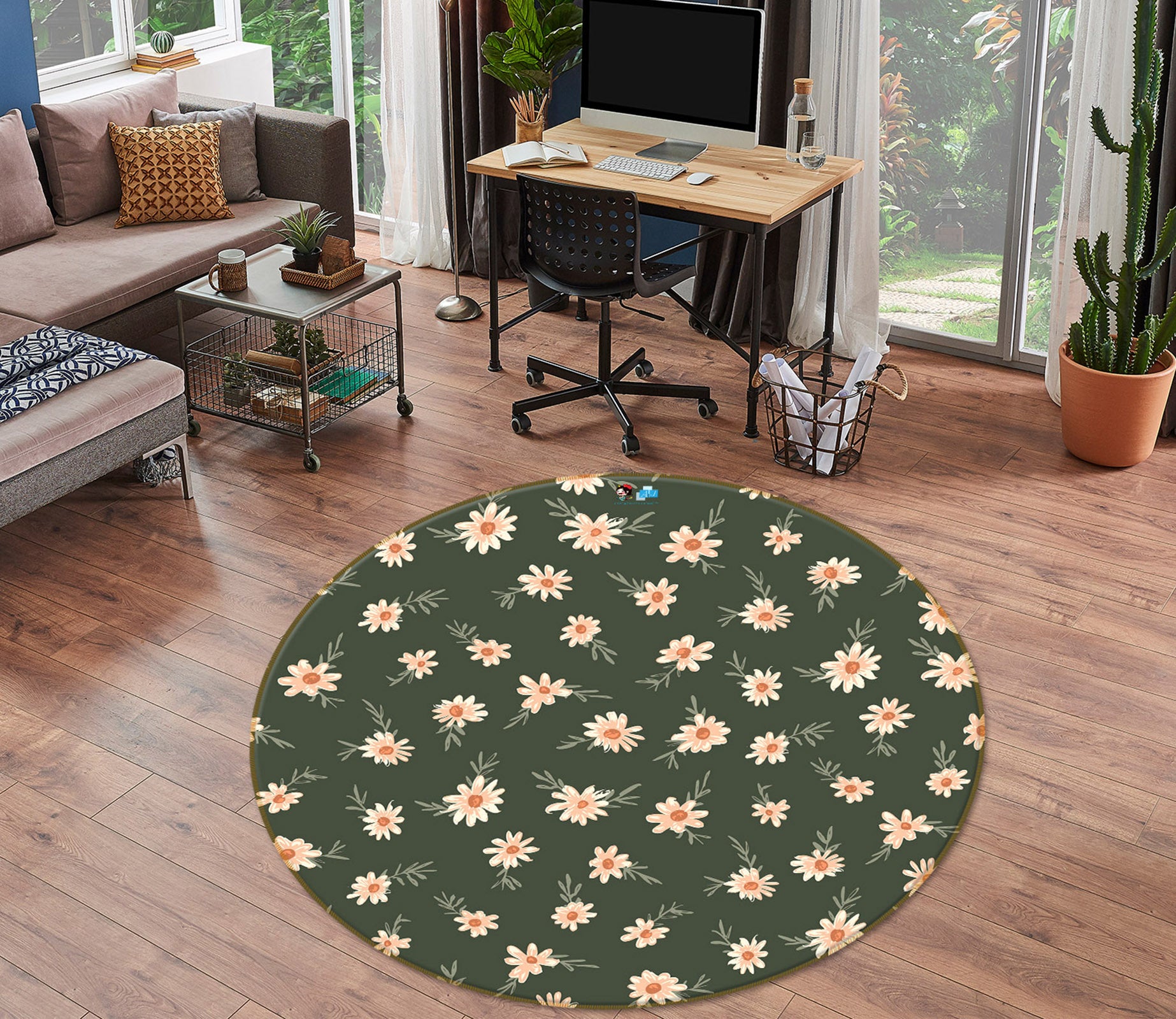 3D Daisy Pattern 10573 Kashmira Jayaprakash Rug Round Non Slip Rug Mat