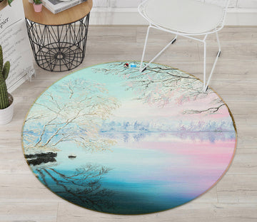 3D Snow Tree Ice Lake 18151 Marina Zotova Rug Round Non Slip Rug Mat