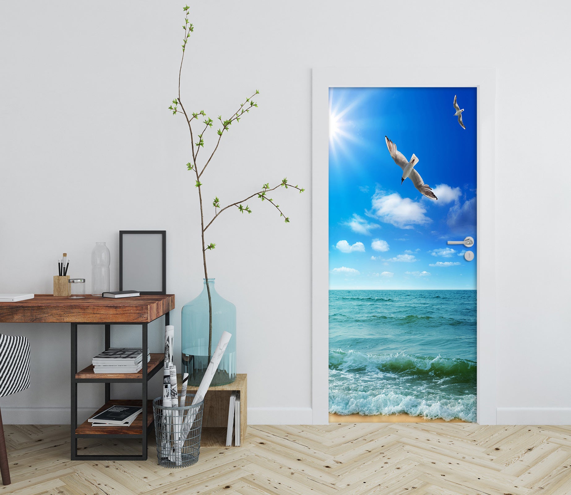 3D Sun Sea Seagull 230 Door Mural