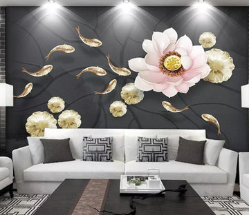 3D Lotus Golden Fish WC1962 Wall Murals