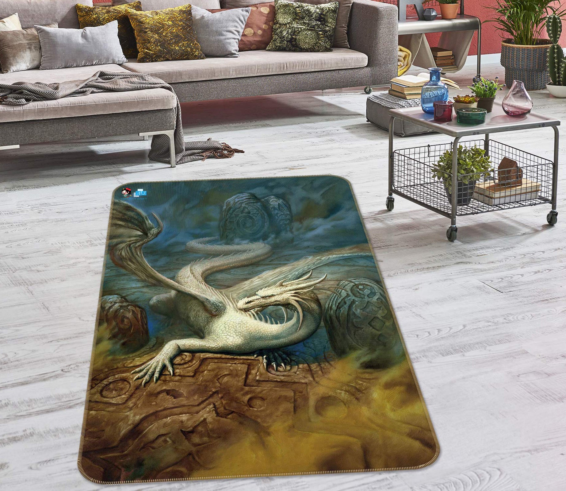 3D White Dragon 6033 Ciruelo Rug Non Slip Rug Mat