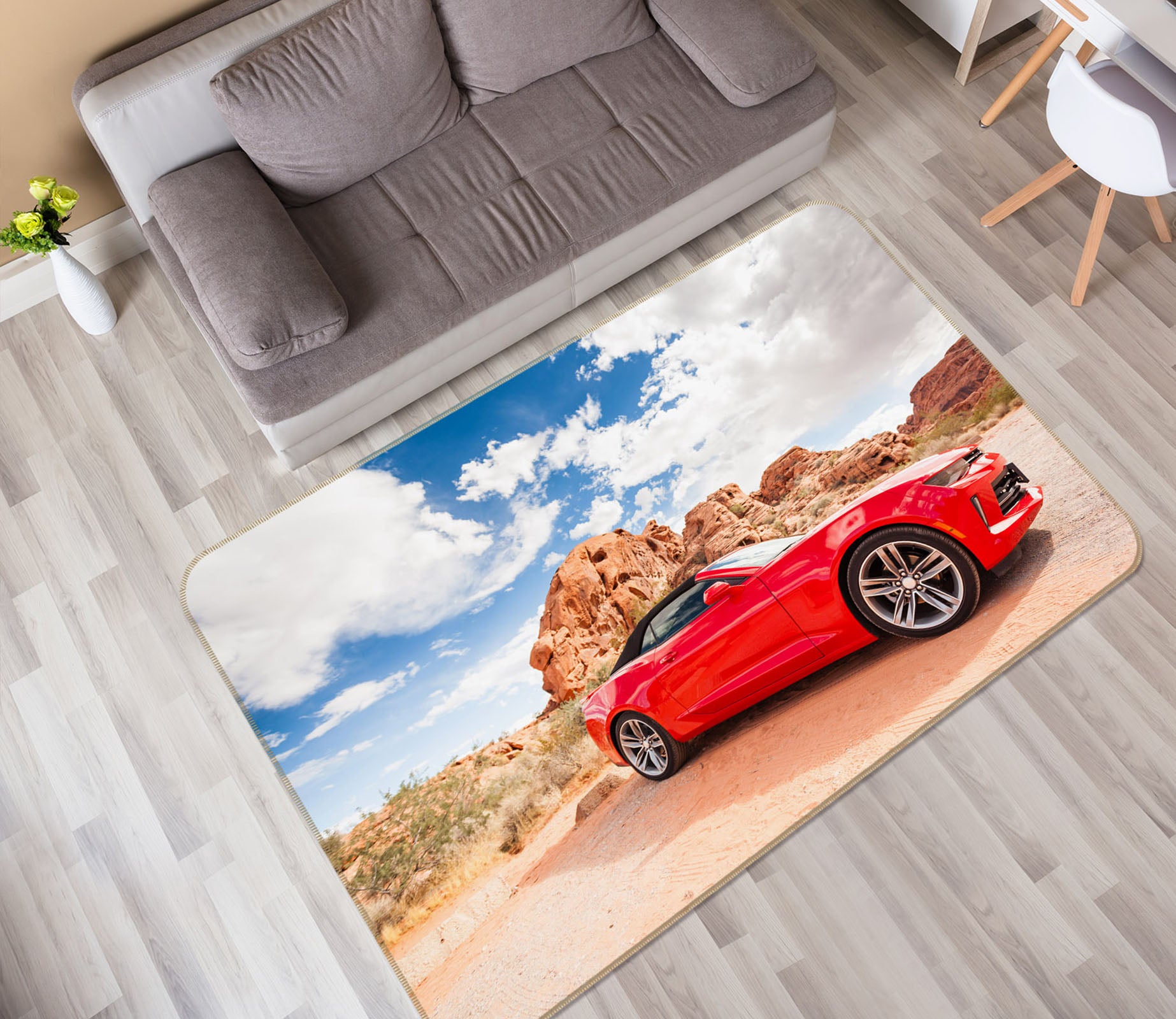 3D Stone Red Car 42098 Vehicle Non Slip Rug Mat