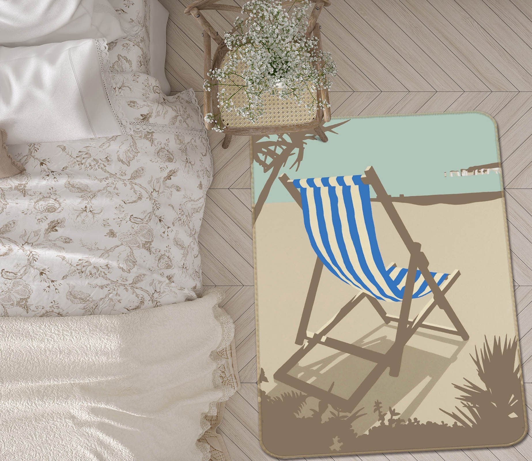 3D Bournemouth Blue Deckchair 1104 Steve Read Rug Non Slip Rug Mat Mat AJ Creativity Home 