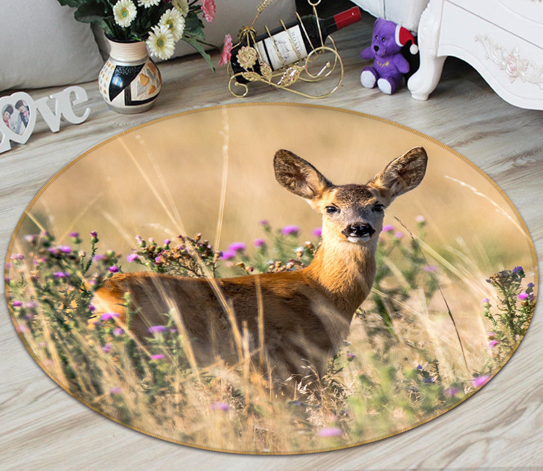 3D Roe Deer 82266 Animal Round Non Slip Rug Mat