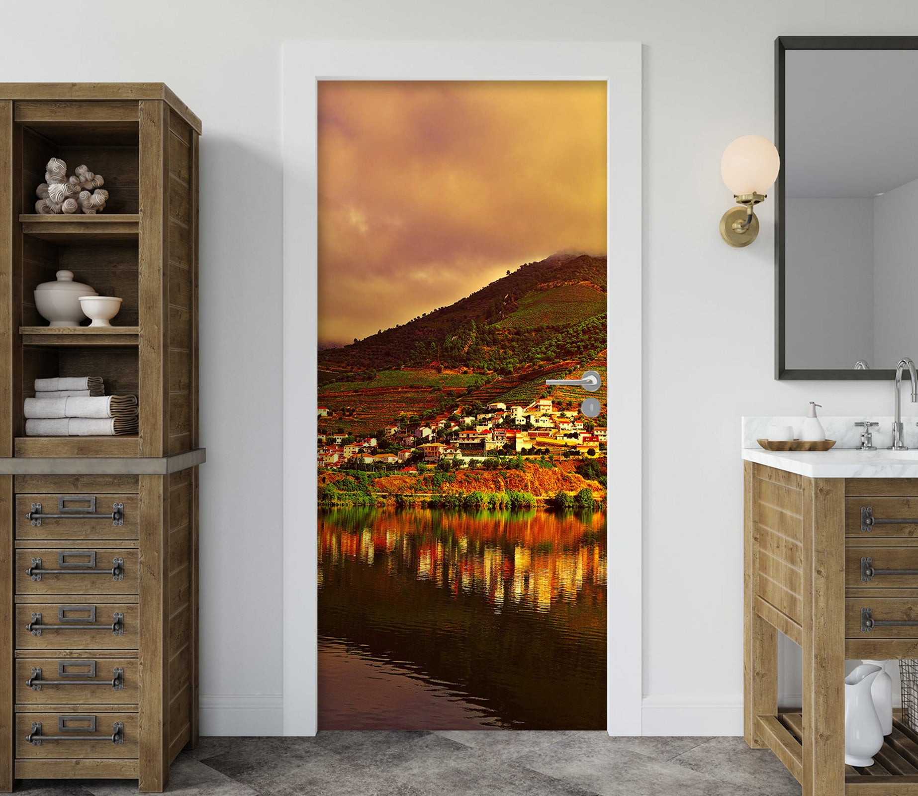 3D Sunset Mountain 004 Door Mural