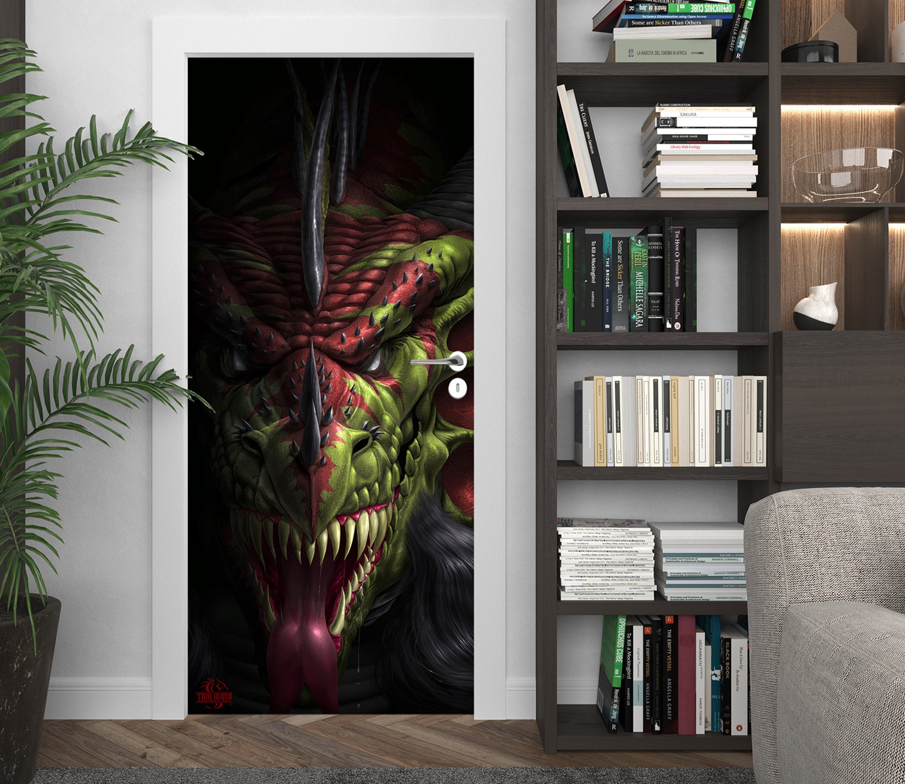 3D Green Dragon 639 Tom Wood Door Mural