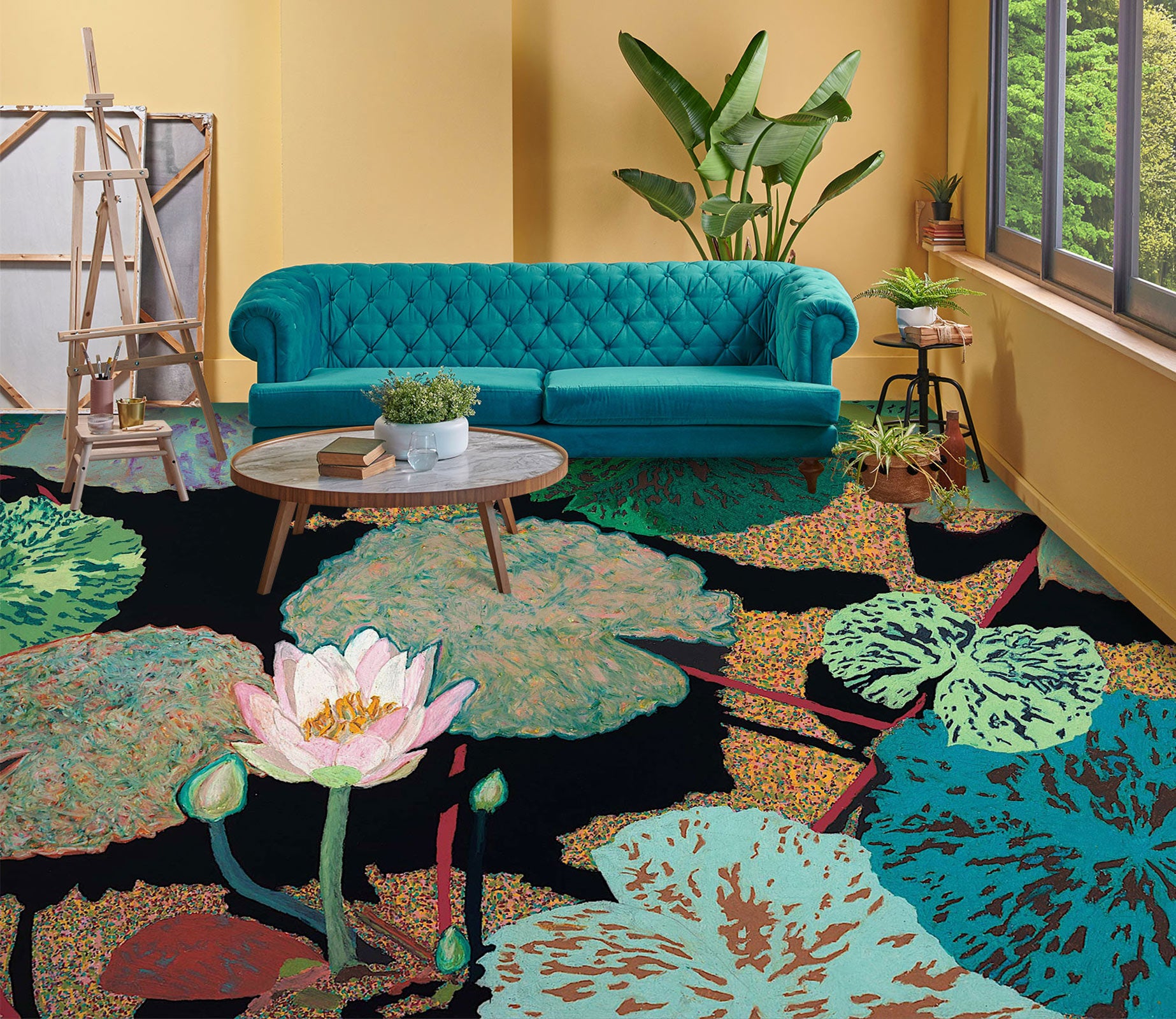 3D Pink Lotus Painting 9689 Allan P. Friedlander Floor Mural