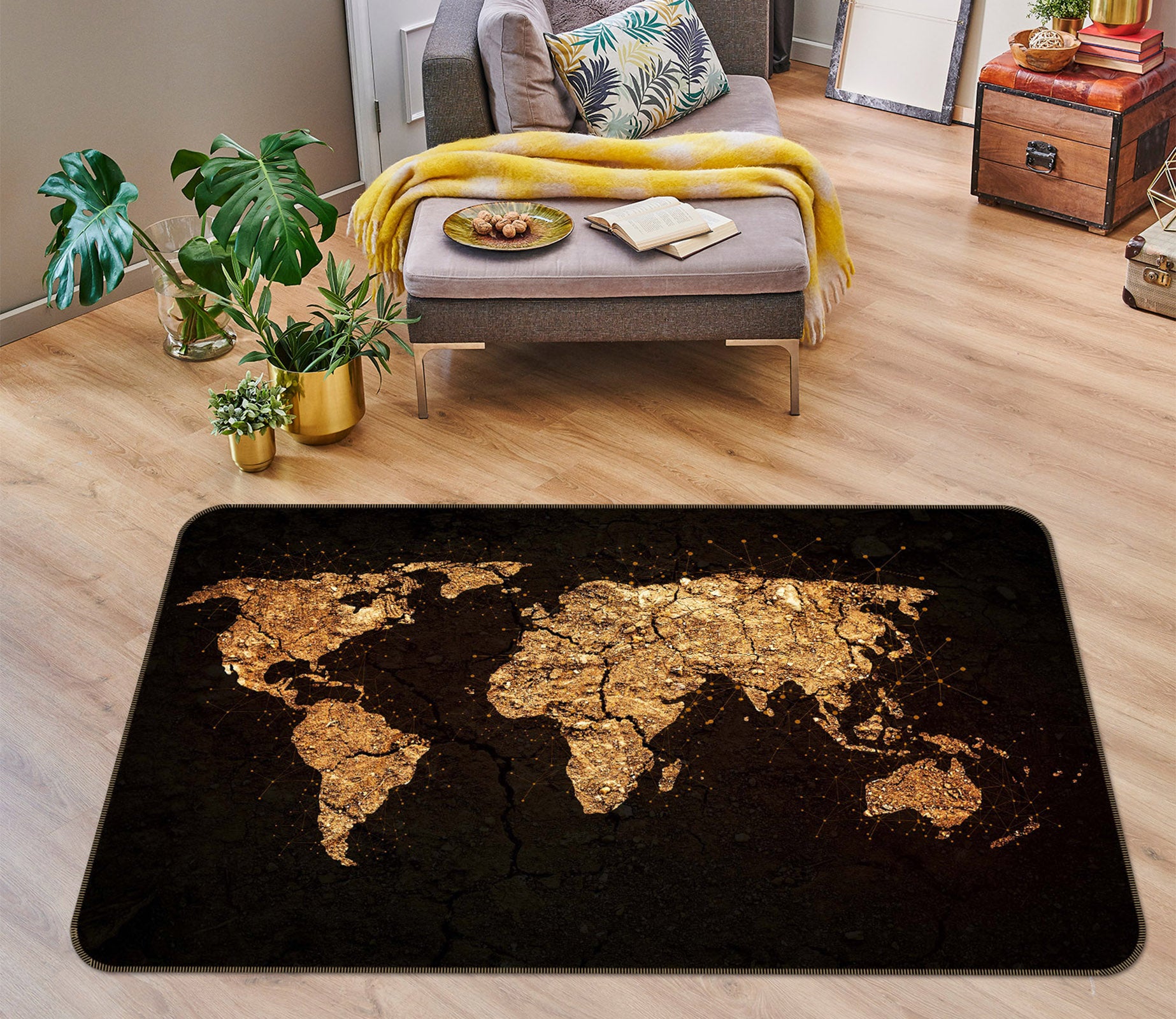 3D Golden Territory 249 World Map Non Slip Rug Mat