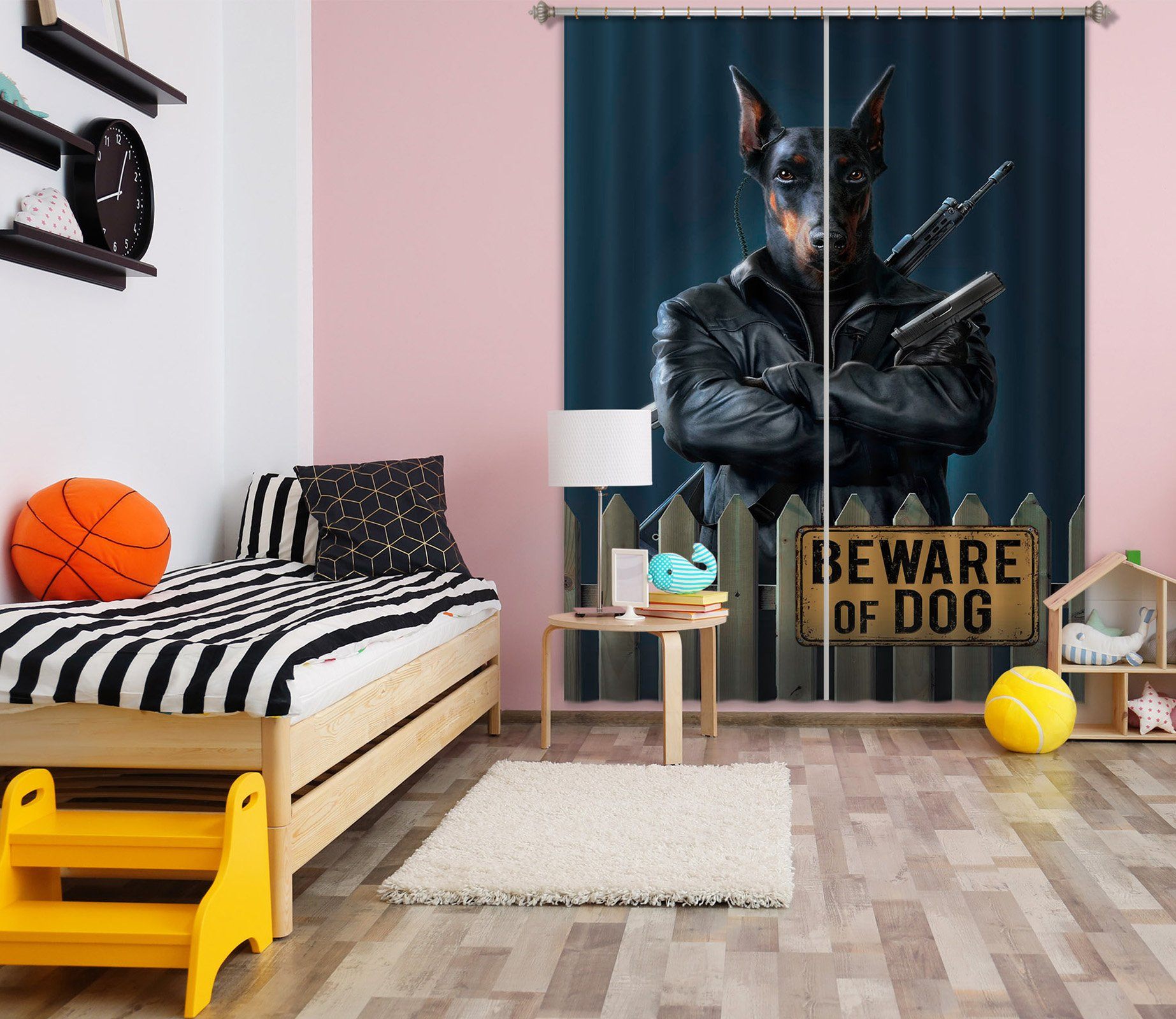 3D Beware Of Dog 010 Vincent Hie Curtain Curtains Drapes Curtains AJ Creativity Home 