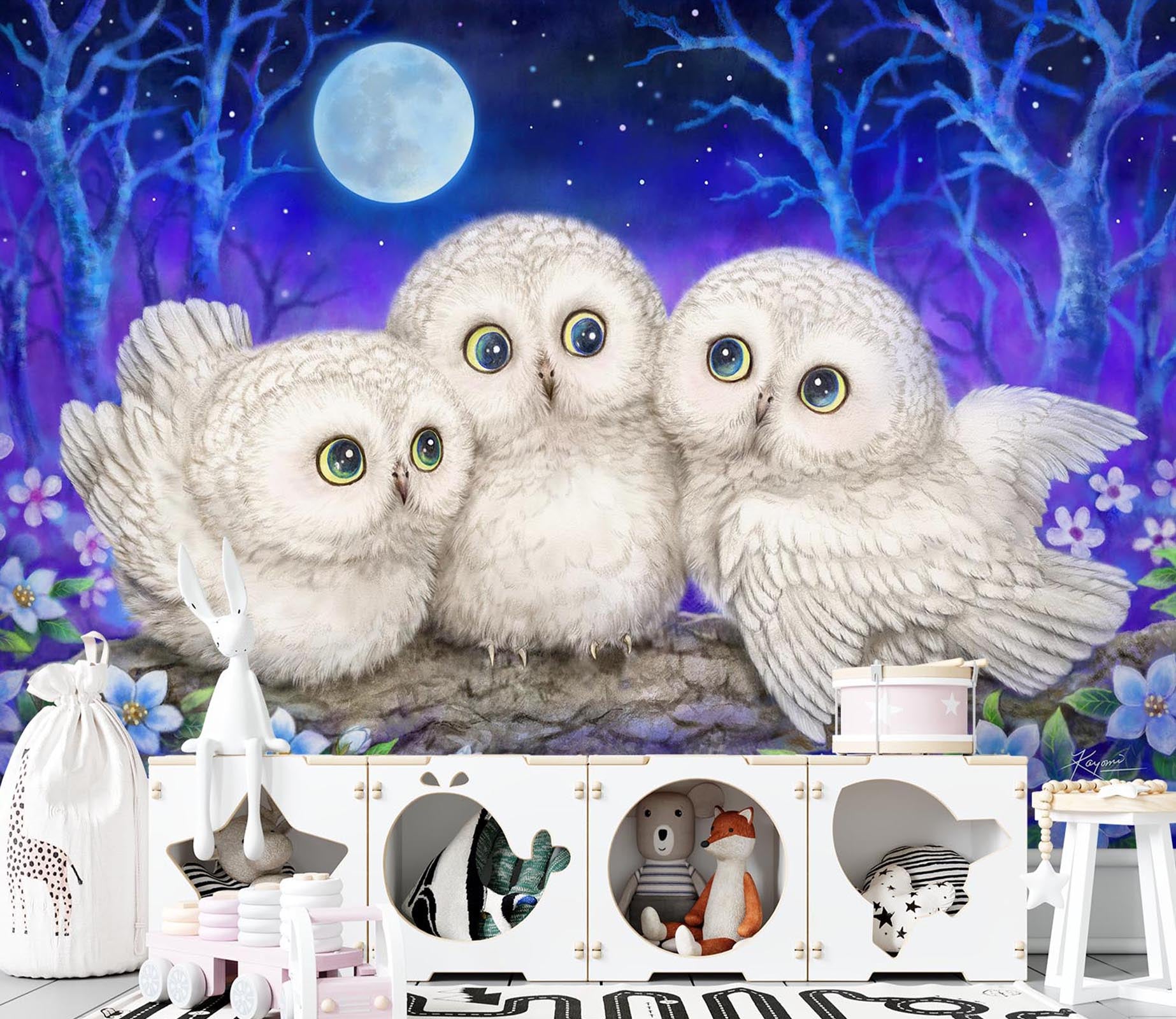 3D Owl Moon 5537 Kayomi Harai Wall Mural Wall Murals