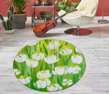 3D White Garden 825 Skromova Marina Rug Round Non Slip Rug Mat