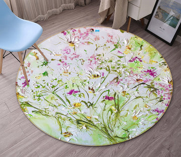 3D Watercolor Pink Flowers 821 Skromova Marina Rug Round Non Slip Rug Mat