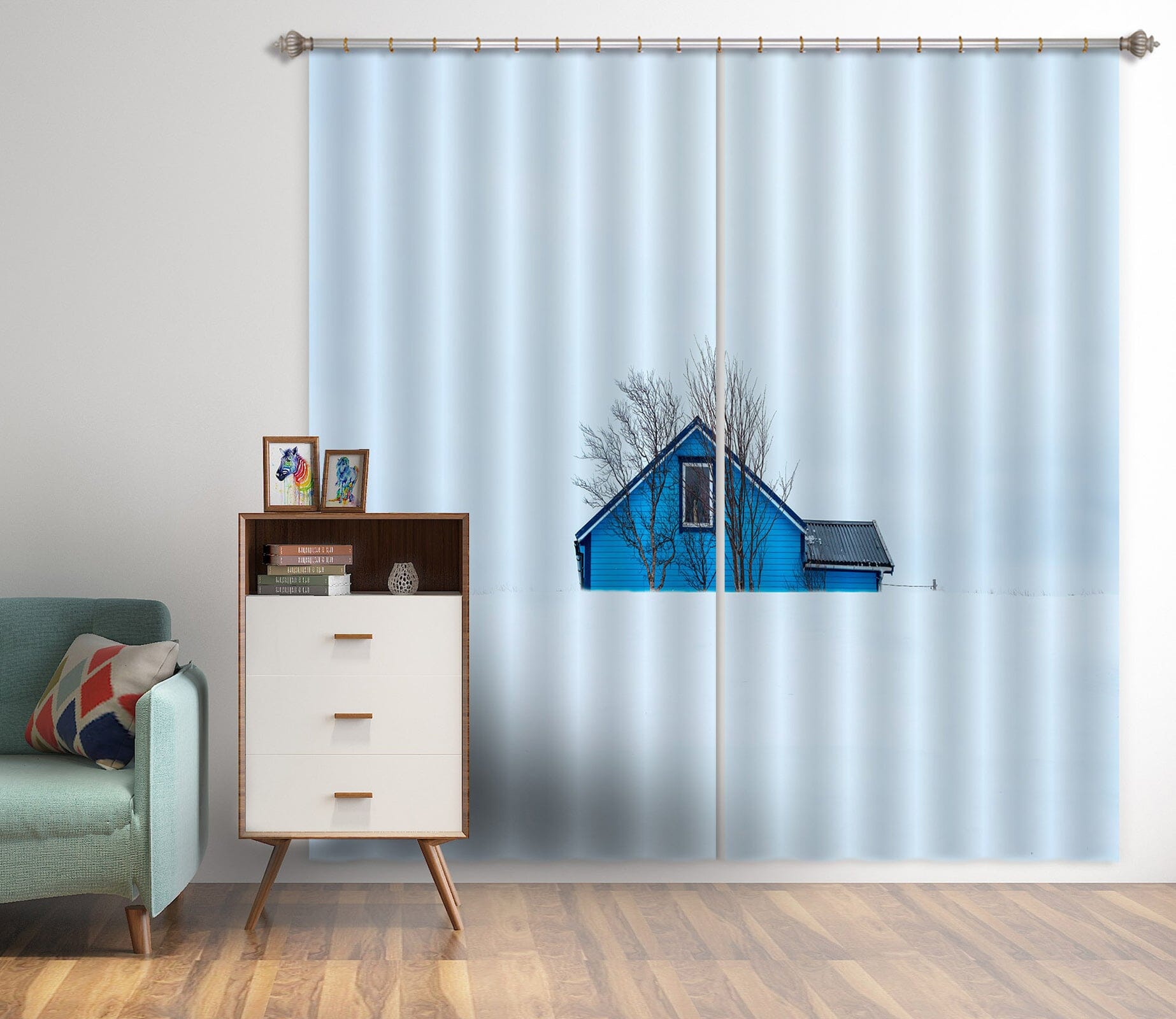 3D Blue House 126 Marco Carmassi Curtain Curtains Drapes Curtains AJ Creativity Home 