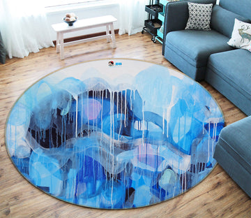 3D Watercolor Blue 1313 Misako Chida Rug Round Non Slip Rug Mat