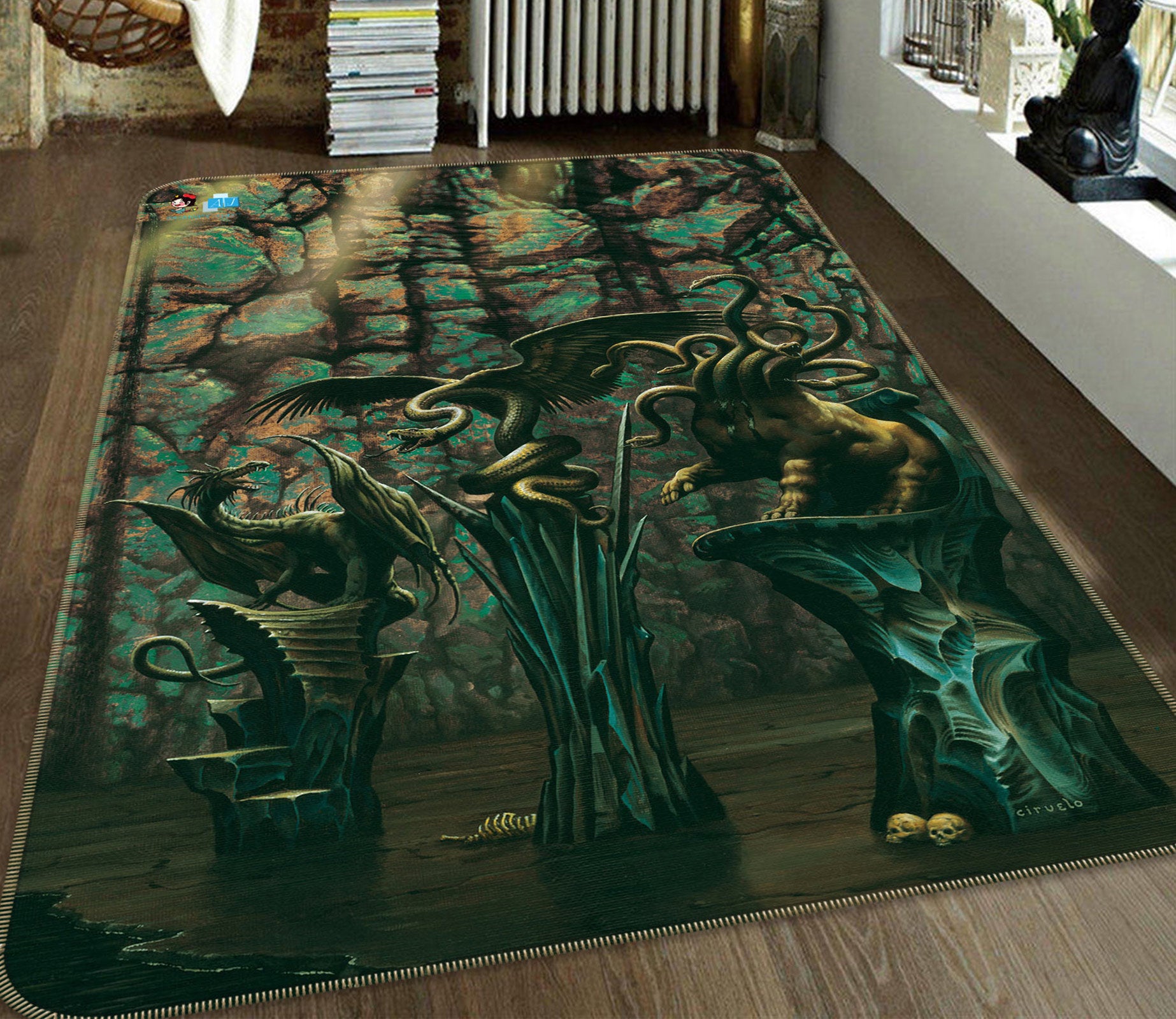 3D Animal Statue 6003 Ciruelo Rug Non Slip Rug Mat