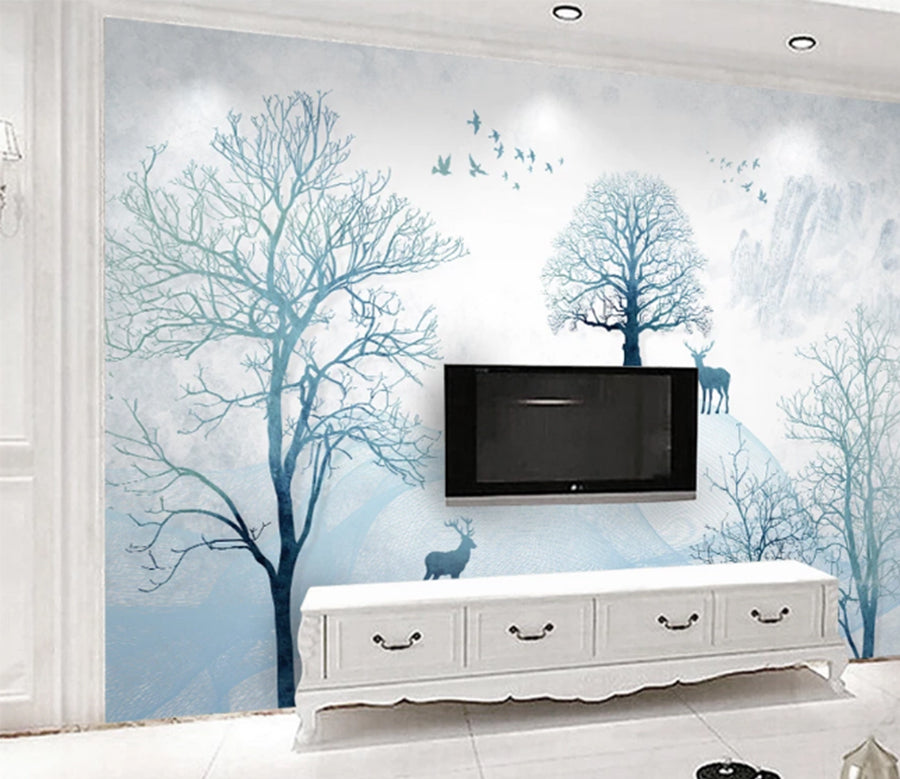 3D Blue Tree WC668 Wall Murals