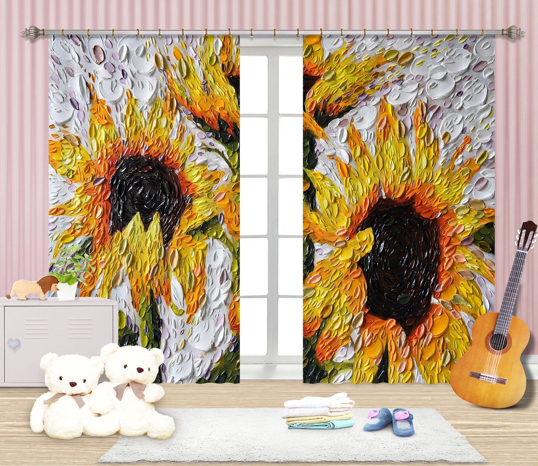 3D Sunflowers 048 Dena Tollefson Curtain Curtains Drapes Curtains AJ Creativity Home 