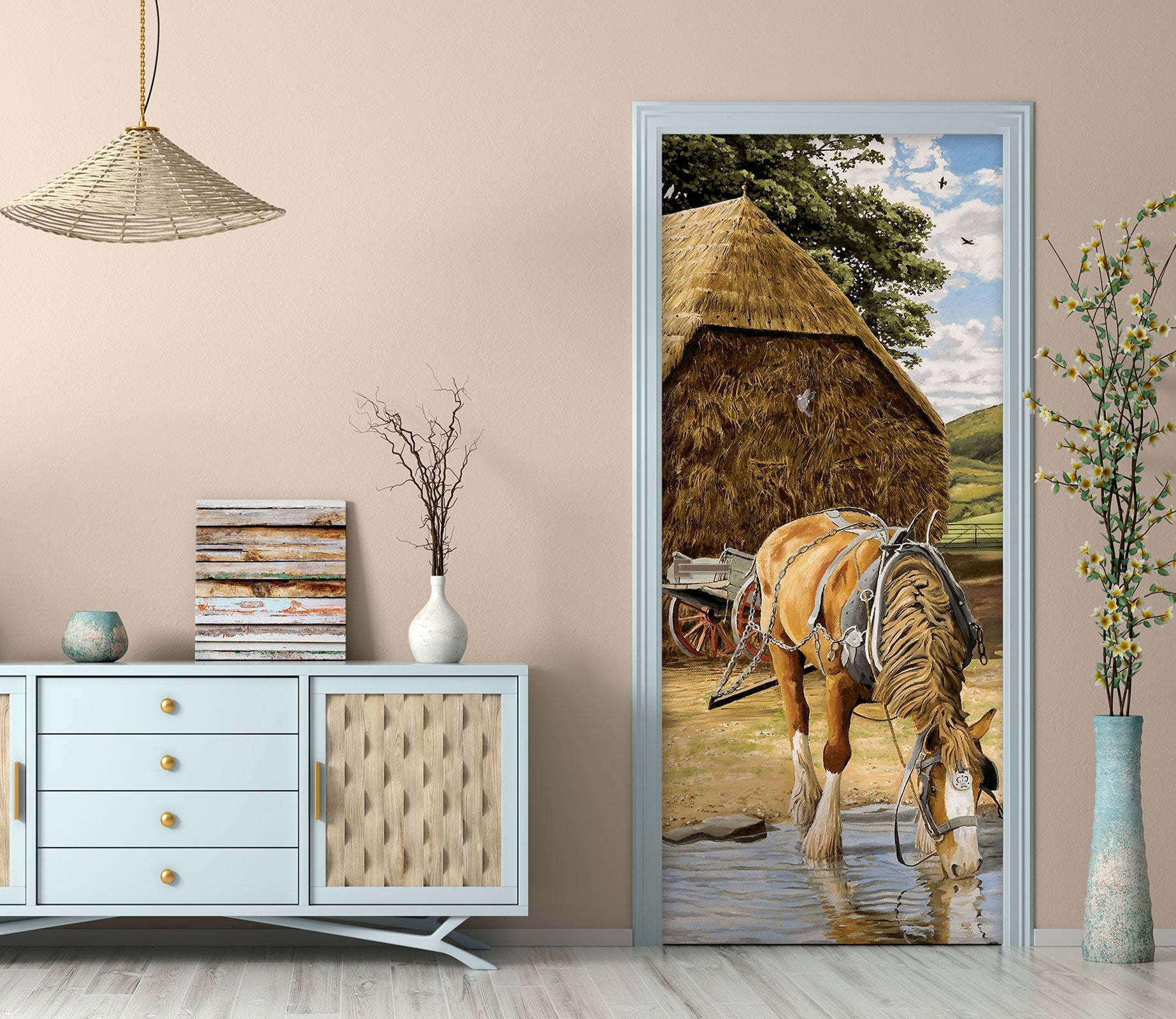 3D Horse Drink Water 10316 Trevor Mitchell Door Mural