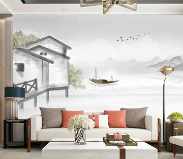 3D House Boat Lake WC1996 Wall Murals