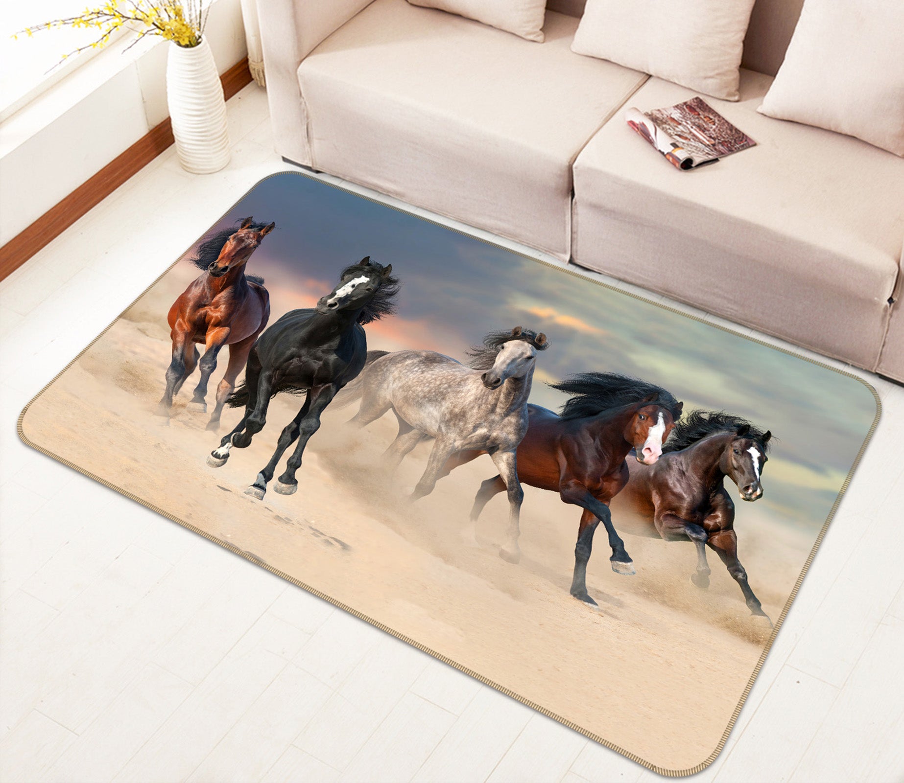 3D Running Horses 69019 Animal Non Slip Rug Mat