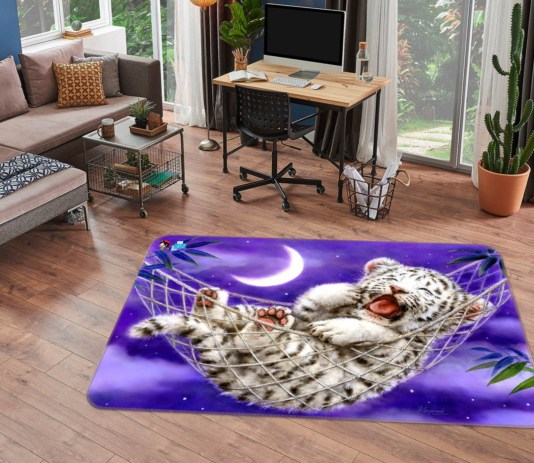 3D Lion Baby Moon 5619 Kayomi Harai Rug Non Slip Rug Mat