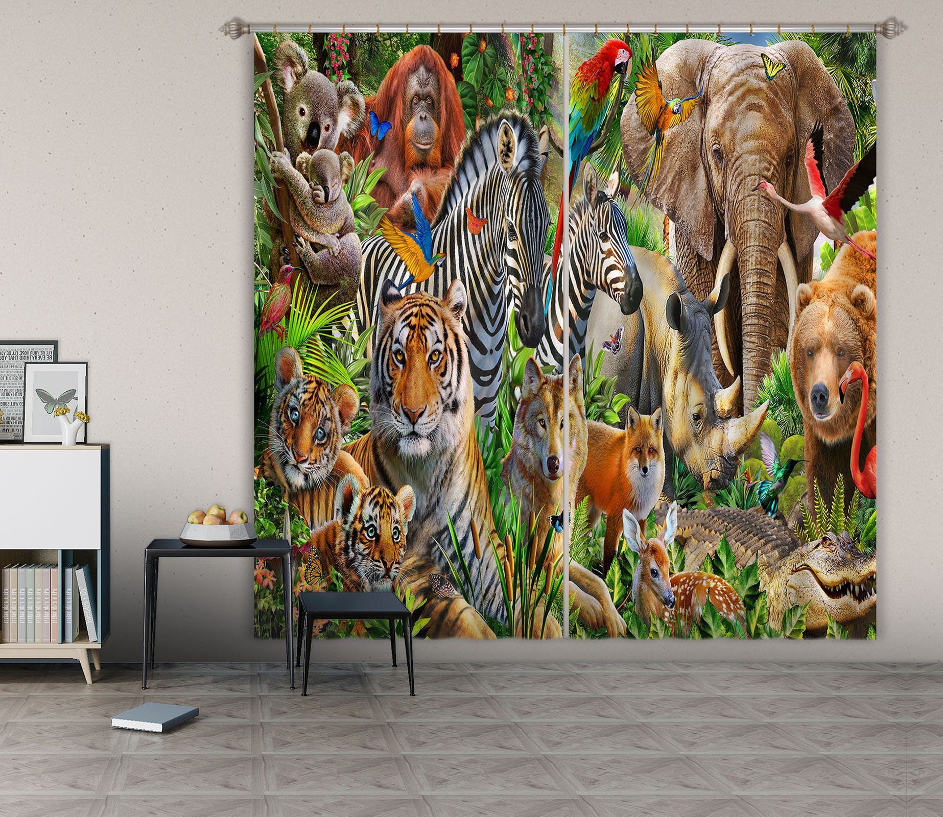 3D Animal World 065 Adrian Chesterman Curtain Curtains Drapes Curtains AJ Creativity Home 