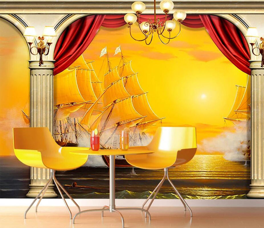 3D Steamship Pillar WC130 Wall Murals