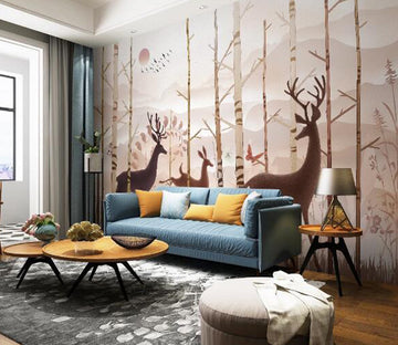 3D Sun Forest Deer WC1696 Wall Murals