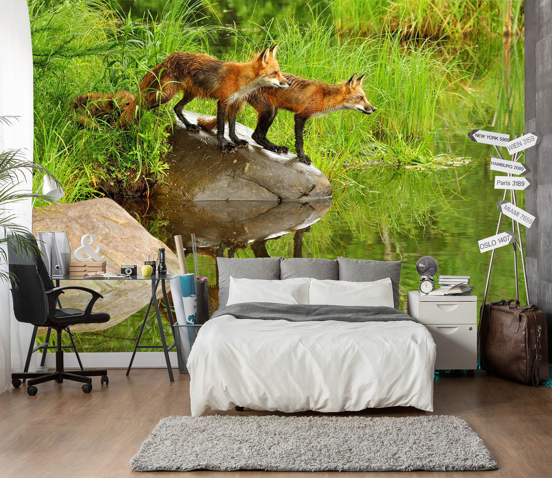 3D River Fox 2063 Wall Murals