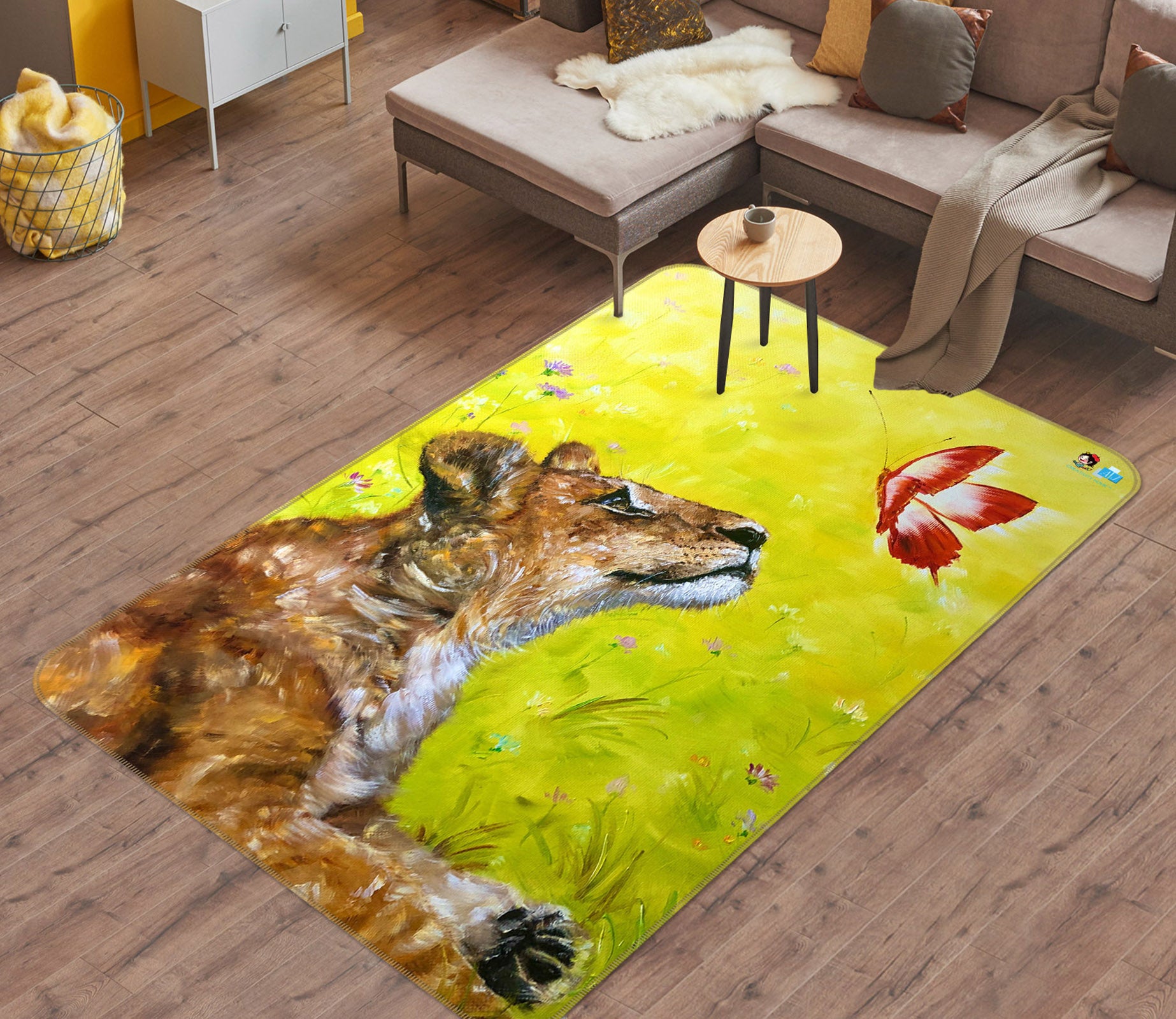 3D Lion Butterfly 1288 Skromova Marina Rug Non Slip Rug Mat