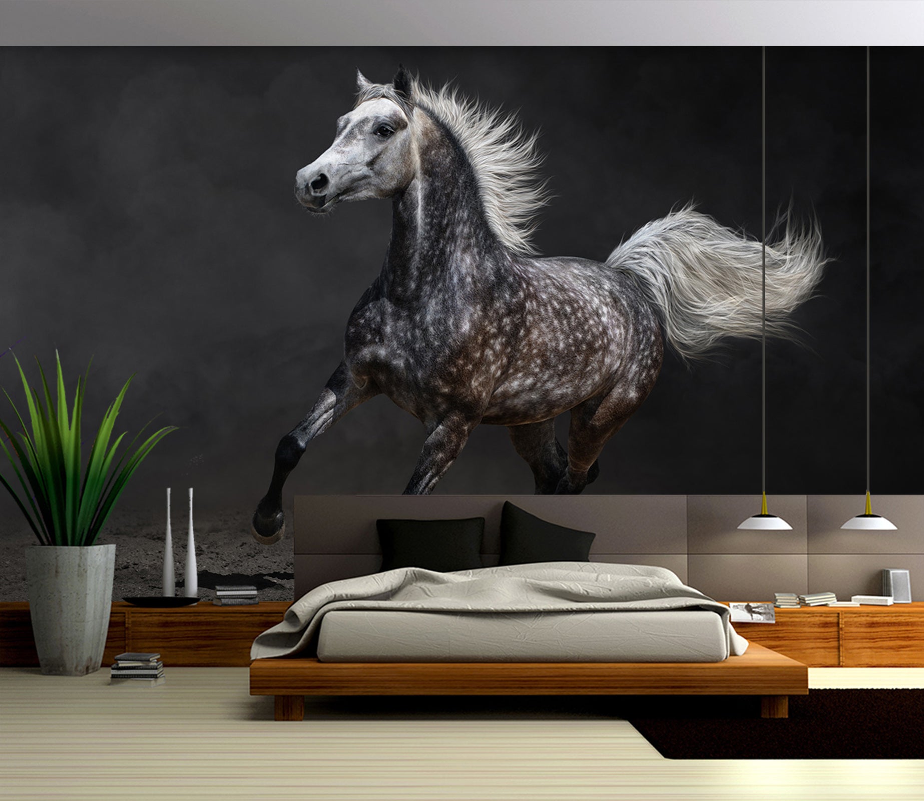 3D Running Black Horse 302 Wall Murals