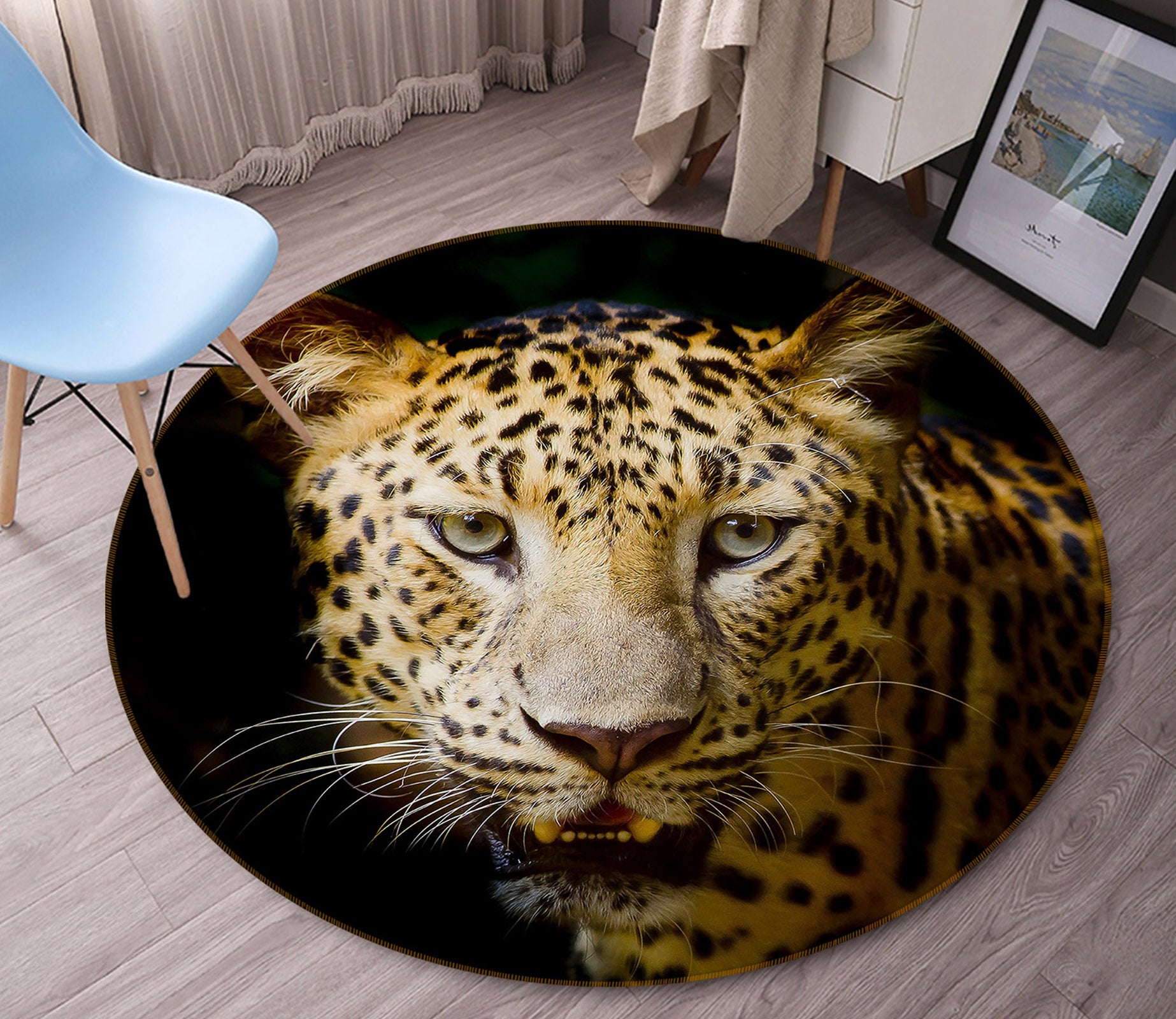 3D Leopard 37209 Animal Round Non Slip Rug Mat