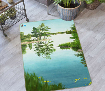 3D Lake Trees 18100 Marina Zotova Rug Non Slip Rug Mat