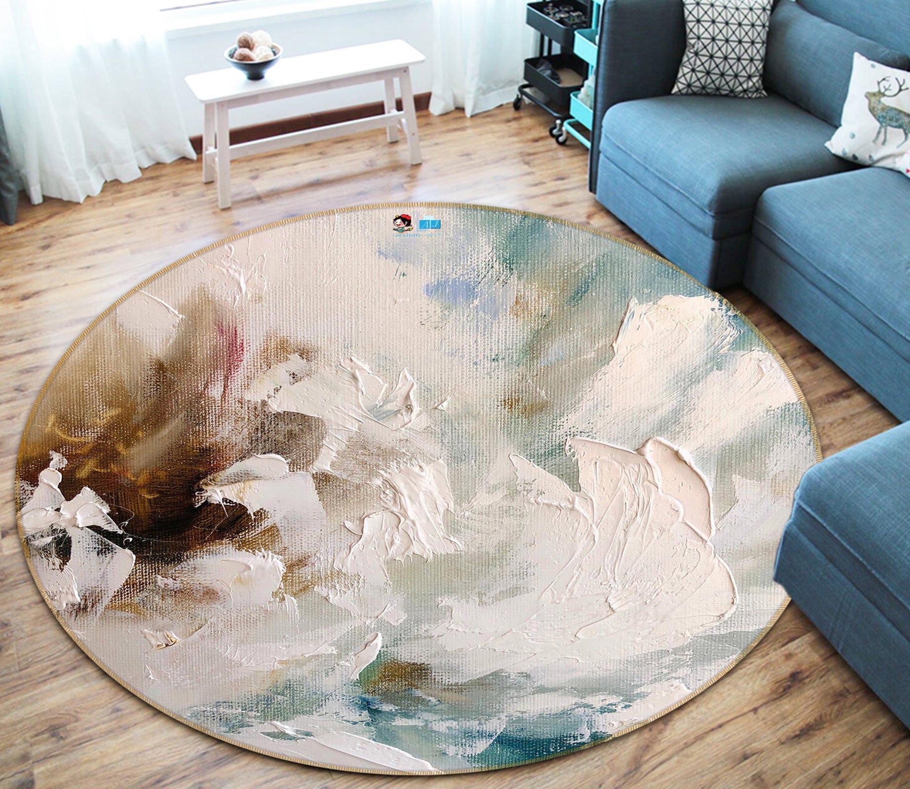 3D White Pigment 775 Skromova Marina Rug Round Non Slip Rug Mat