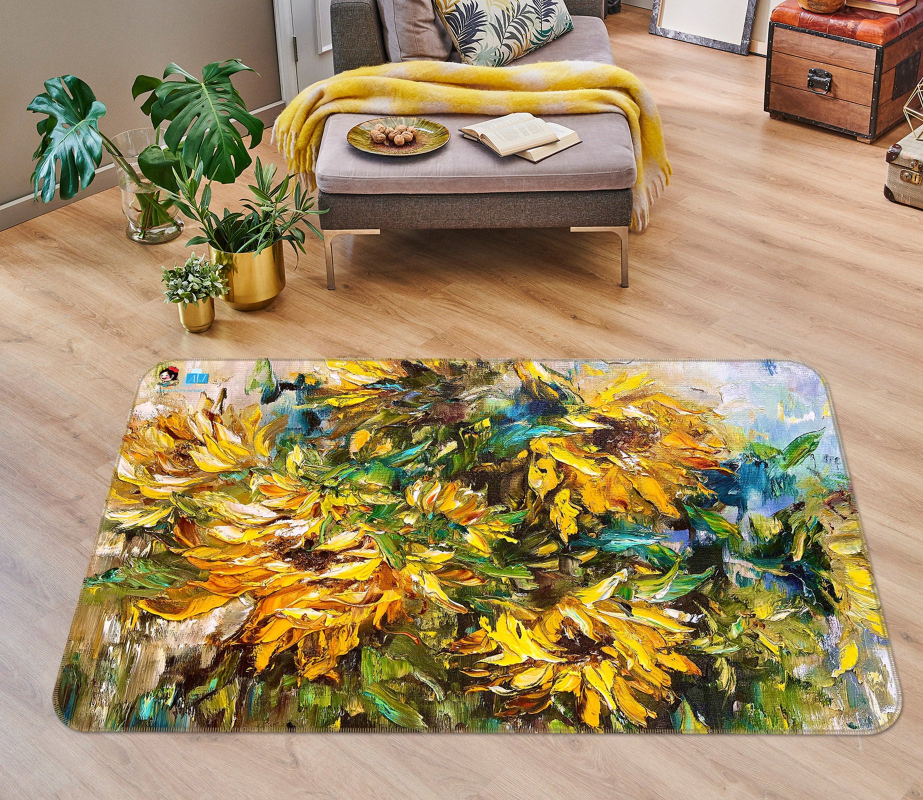 3D Yellow Sunflower 3838 Skromova Marina Rug Non Slip Rug Mat