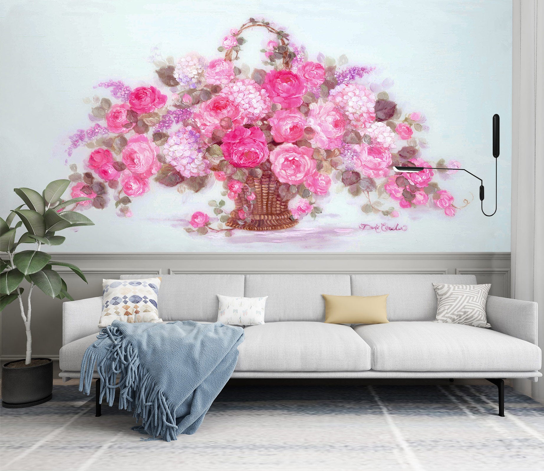 3D Pink Flower Basket 3176 Debi Coules Wall Mural Wall Murals